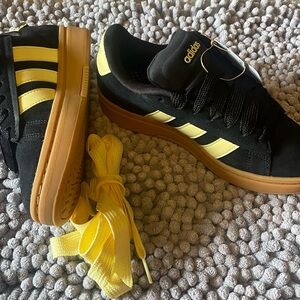 Adidas Black and Yellow Gum Sole Sneakers